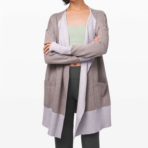 lululemon athletica Sweaters - Lululemon Purple Still Lotus Reversible Wrap
Cardigan Sweater,Small Relaxed Fit